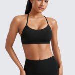 CRZ YOGA Butterluxe Y Back Sports Bras for Women – Padded Racerback Low Impact Spaghetti Thin Strap Workout Yoga Top Black Medium