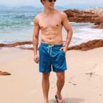 SILKWORLD Mens Swimming Trunks with Compression Liner 2 in 1 Quick-Dry Bathing Suits with Zipper Pockets Blue