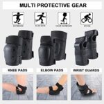 Adult Knee Pads Elbow Pads Wrist Guards for Adult Kids 6 in 1 Protective Gear Set for Skateboarding Biking Roller Skating Cycling Outdoor Sports Black L