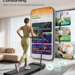 UREVO Strol 2E Smart 2-in-1 Folding Treadmill, Compact Walking Pad with Safety Handle, Plug and Play, Dual LED Display, Workout APP, Walking or Running for Home Office, Remote Included, Flaxen