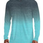 iWoo Men’s Professional Rash Guard SPF 50+ Hooded Sun Shirt with Thumbholes for Windsurfing Kayaking (Blue Gradient Black, XL)
