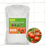 Tcamp Heavy-Duty Polyester Garden Trellis Netting Plant Climbing Net for Growing Vines Plants Vegetables Fruits Flowers, White Grow Tent (5Ft x15Ft, 3.5″ Opening Mesh, 1 Pack)