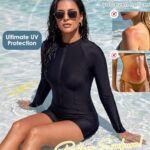 Zando Black UPF 50+ Long Sleeve Boy Shorts One Piece Swimsuit for Women, Front Zip Full Coverage Rash Guard for Swimming & Surfing & Paddle Boarding X-Large