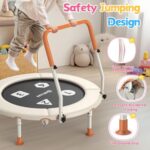 BCAN BT1 36” Toddler Trampoline, ASTM Certified-Foldable Mini Trampolines for Kids Ages 1-6, Adjustable Handle, Safety Pad & Foldable Legs, Baby Trampoline Indoor/Garden, Gift for Boy and Girl, Beige