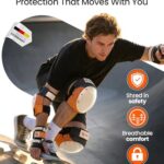 SKATEWIZ Bike Knee Pads – Skateboard Safety Gear – Shield – Size M/L Orange – Skate & Skateboarding Wrist Guards for Skating Adult with Elbow Pads – Roller Skates, Inline Skates