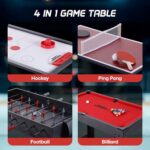 Sports Illustrated – 35″ 4-in-1 Multi-Game Table – Foosball, Air Hockey, Table Tennis & Billiards Combo Set with Accessories for Kids, Teens & Family Game Nights