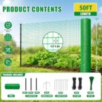 Temporary Fence with Metal Posts, 3′ x 50′ Garden Fence Animal Barrier for Backyard, Plastic Mesh Fencing with Windbreak Rope and Ground Stakes, Temporary Dog Fence for Outdoor Yard Animal Protect