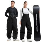 GSOU SNOW Men Snow Bibs Women Baggy Ski Pants Snowboard Overall Insulated Waterproof Windproof Warm Winter Black L